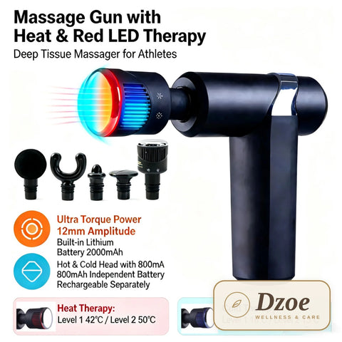 Dzoe Surge percussion massage gun with heat and cold therapy